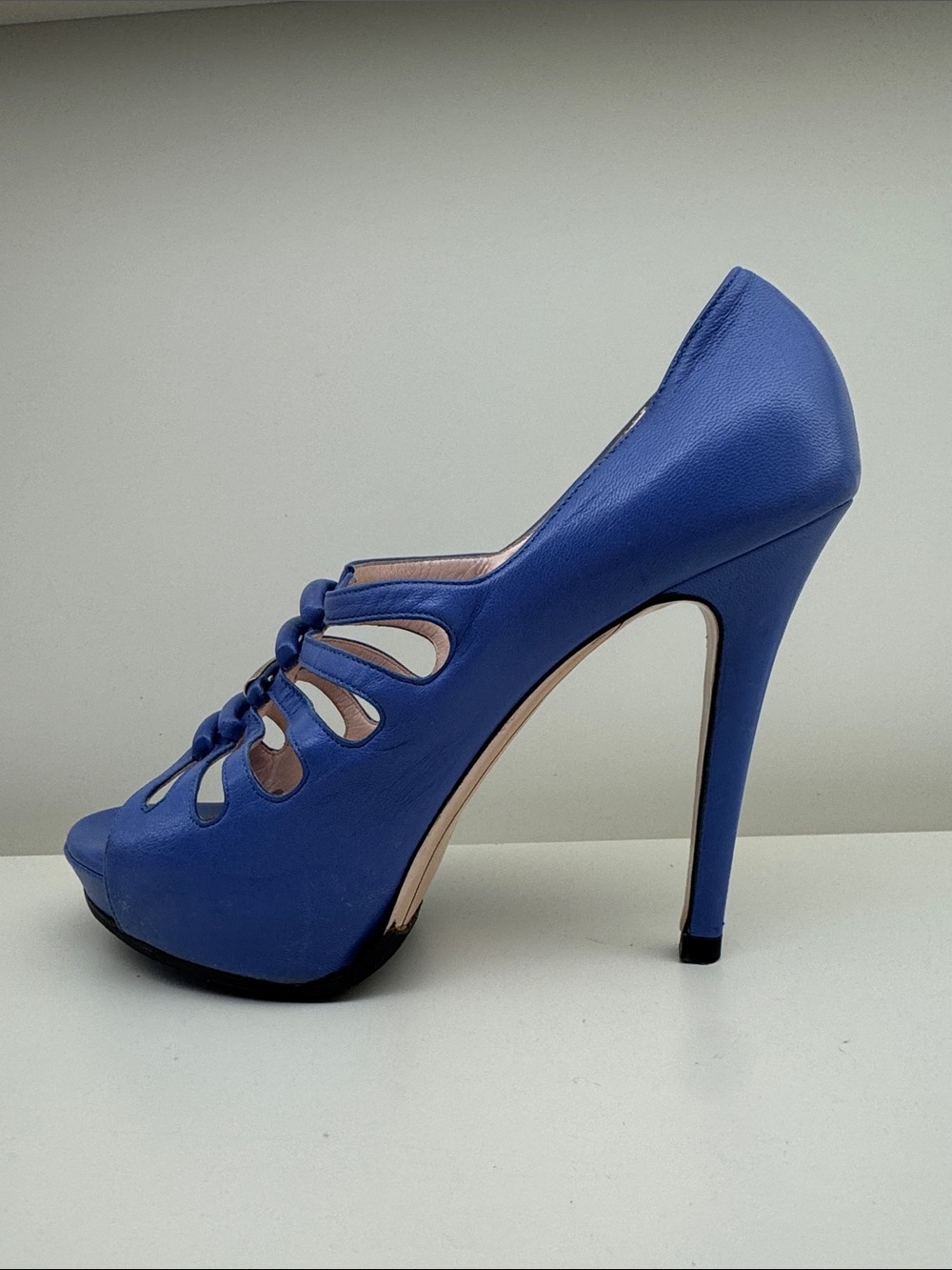 Versace Royal Blue Cutout Peep-Toe Stiletto Heels